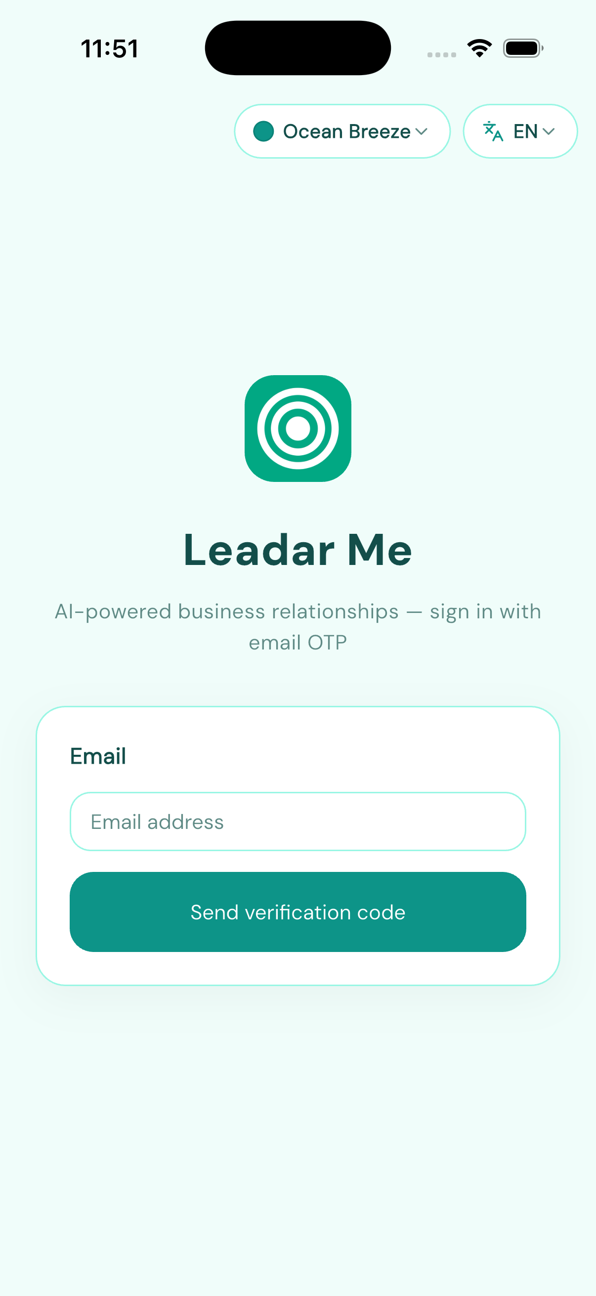 Leadar Me — sign in with email OTP